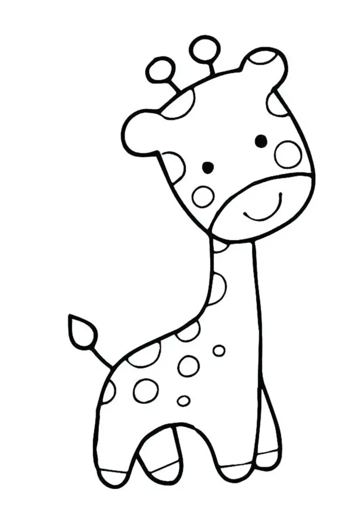 Cartoon giraffe outline drawing on white background