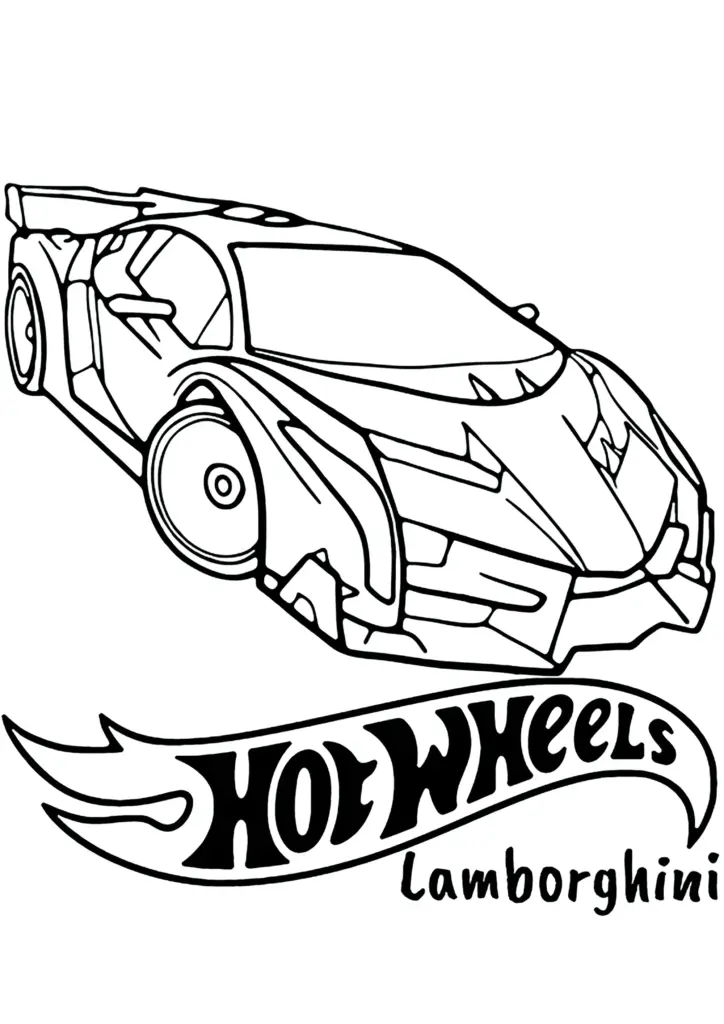 Lamborghini race car outline above Hot Wheels logo