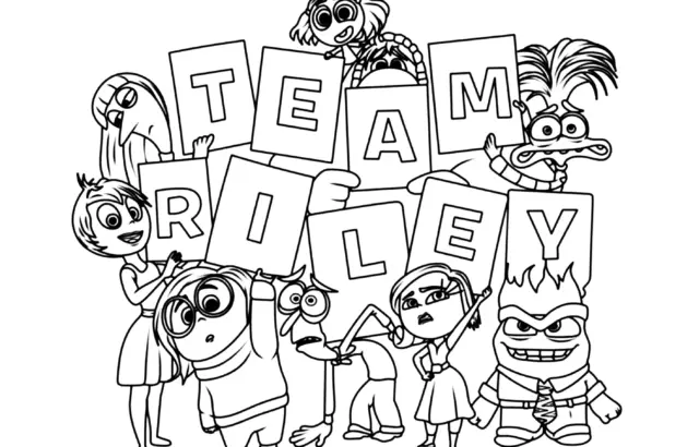 Inside Out characters holding TEAM RILEY letter signs