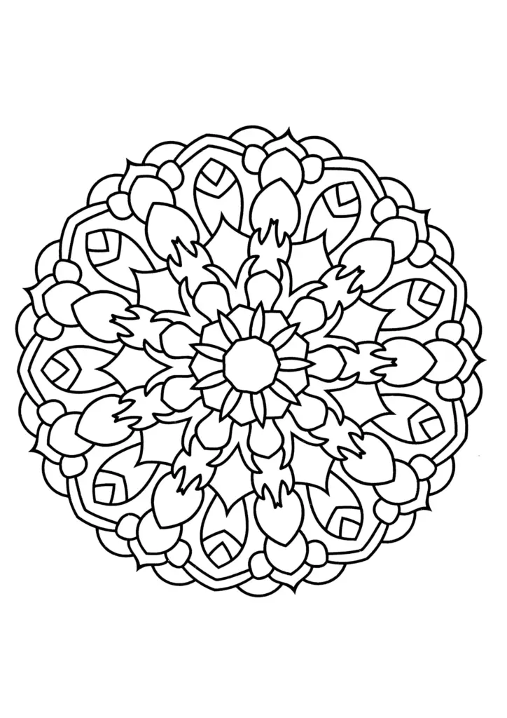Black-and-white floral mandala centered on white background