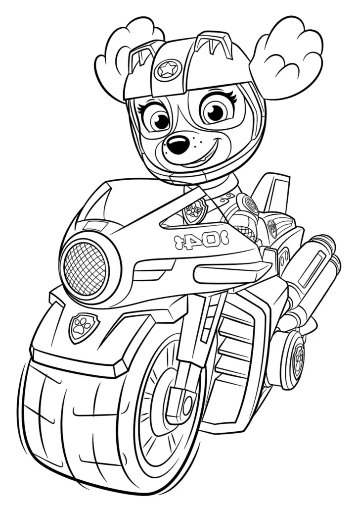 Black-and-white cartoon dog riding a motorcycle