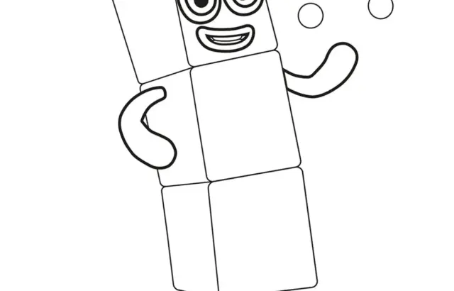 Cartoon number block three with crown and bubbles