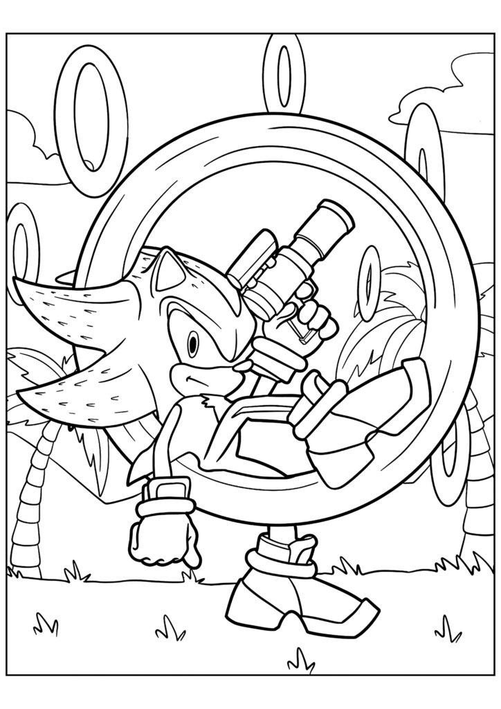 Cartoon fox holding a telescope in a ring