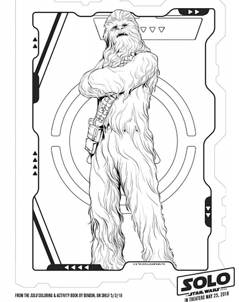 Chewbacca standing in a sci-fi frame