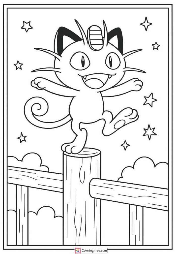 Black-and-white cartoon cat balancing on a fence post