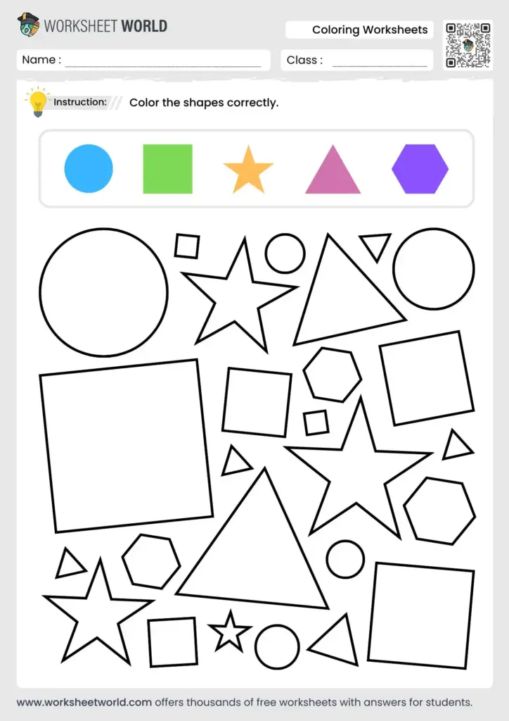 Shapes coloring worksheet with outlined geometric shapes