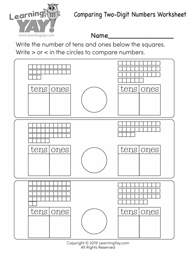 Comparing two-digit numbers worksheet with blank ten frames and circles