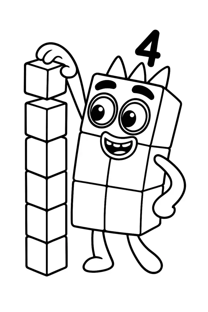 Cartoon number four holding a stack of blocks