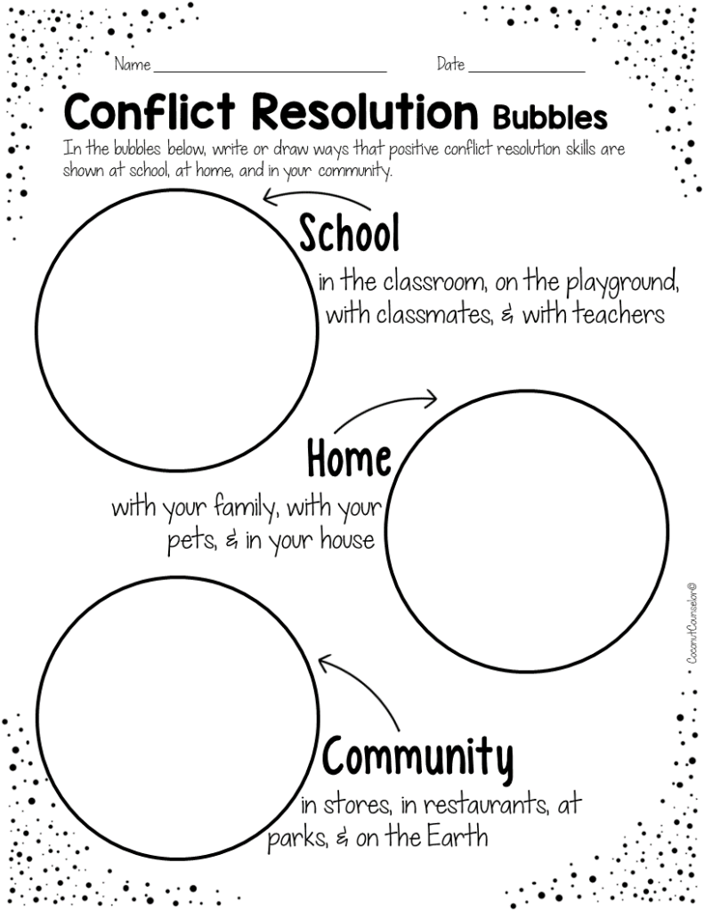Conflict Resolution Bubbles worksheet with three circles