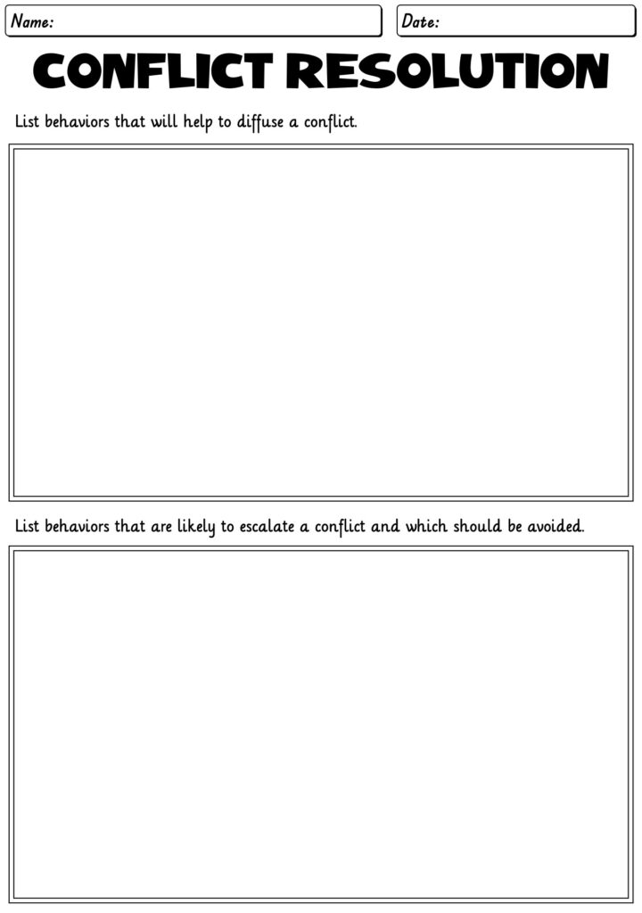 Blank conflict resolution worksheet with two writing boxes