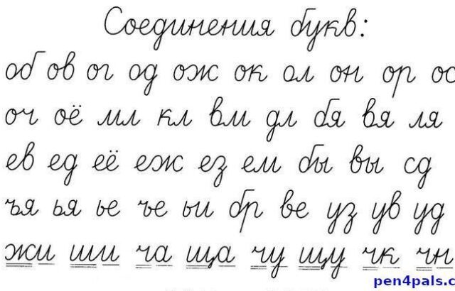 Russian cursive letter combinations on a white page
