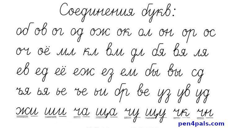 Russian cursive letter combinations on a white page