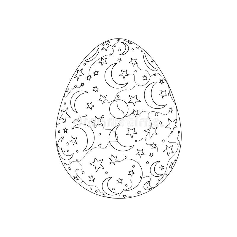 Decorative egg outline with stars and crescent moons