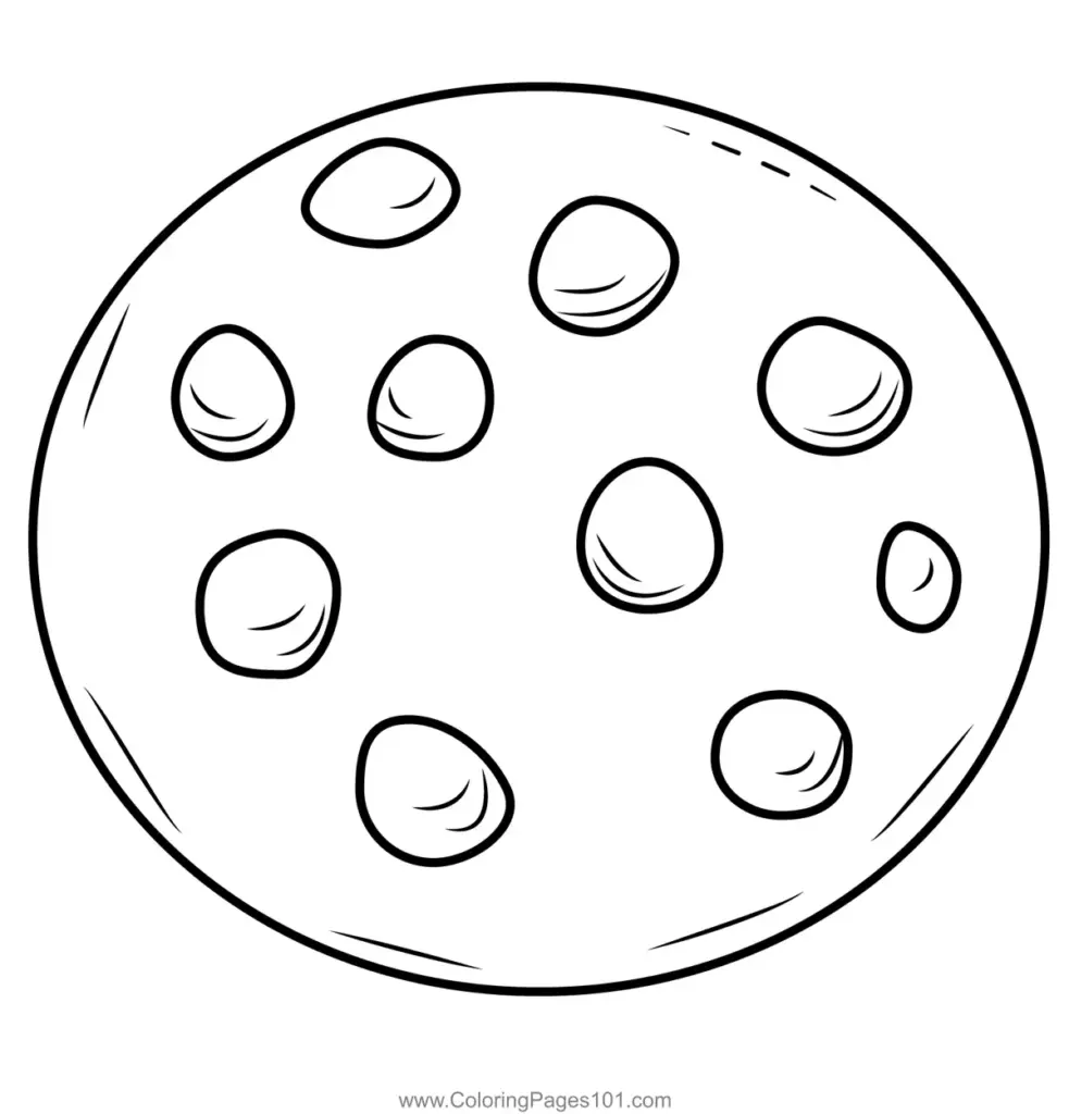 Line drawing of a chocolate chip cookie