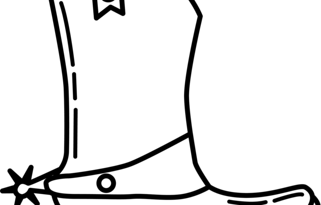 Black line drawing of a cowboy boot with spur