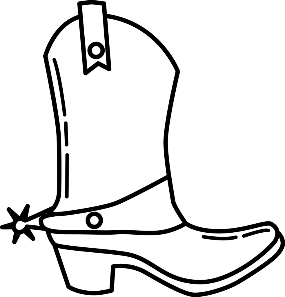 Black line drawing of a cowboy boot with spur