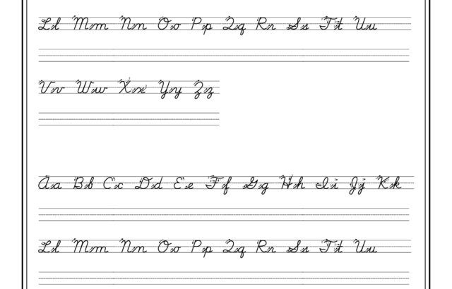 Oregon Trail cursive practice worksheet with lined alphabet rows