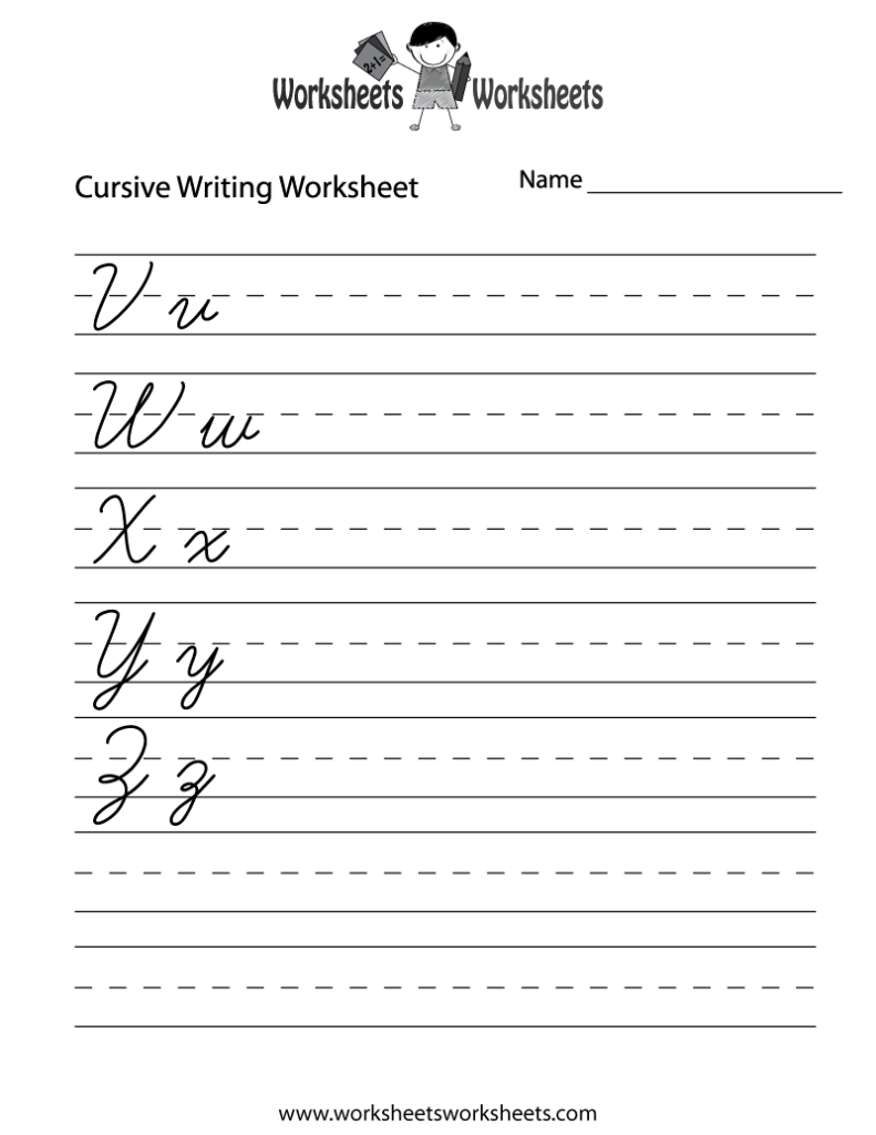 Cursive writing worksheet with letters v through z