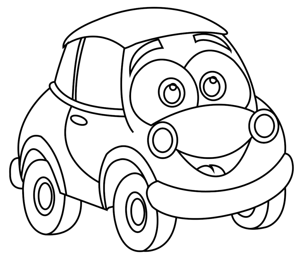 Cartoon car face coloring page, front view