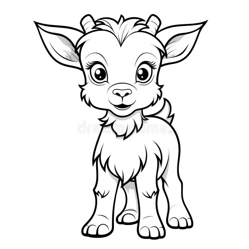 Cartoon baby goat standing on white background