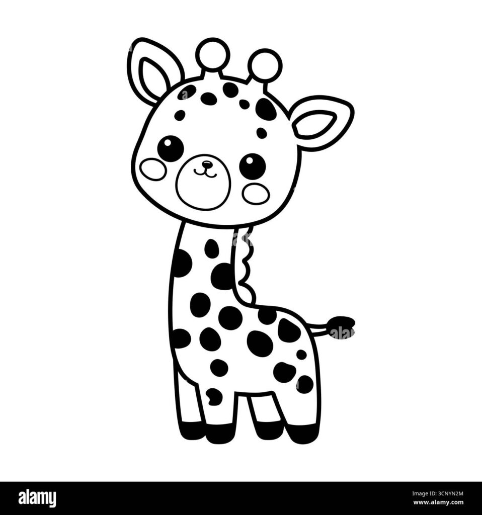 Cartoon giraffe with spots on white background
