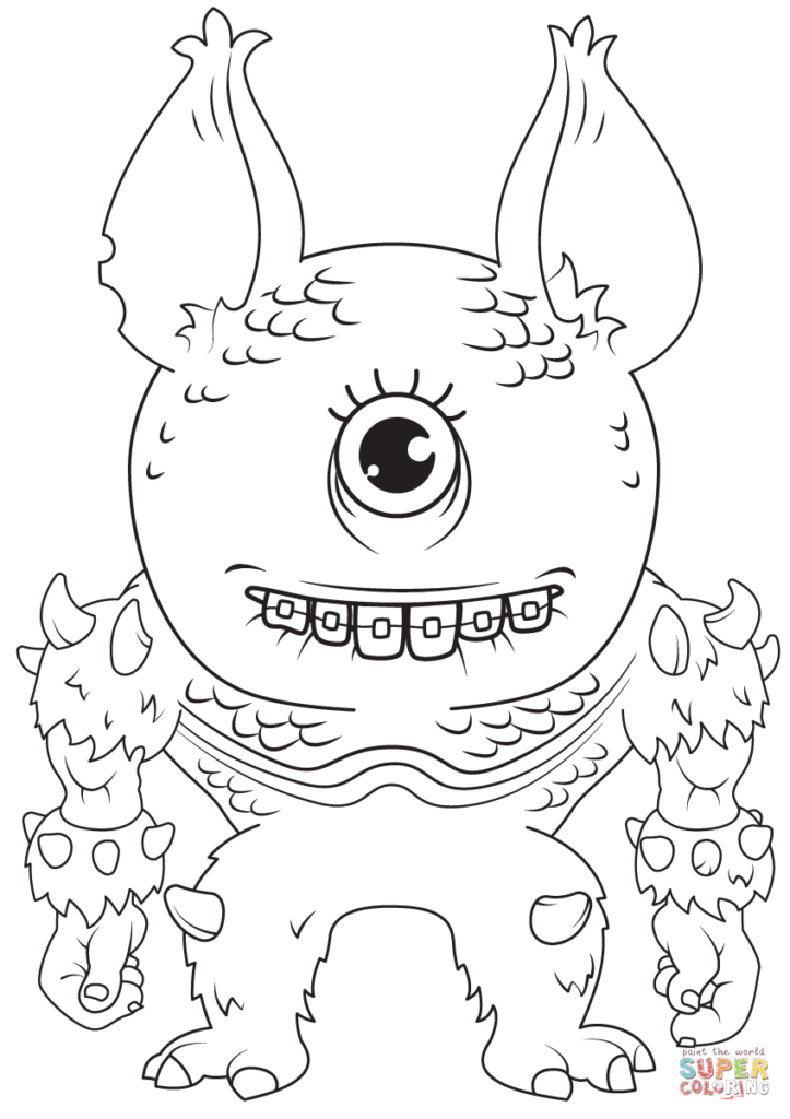 One-eyed furry monster coloring page with horns