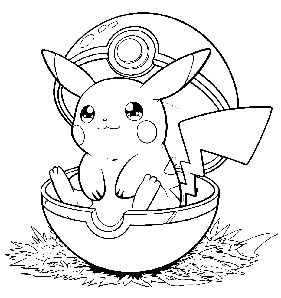 Cute Pikachu sitting in an open Poké Ball