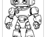 Cartoon robot coloring page with big headphones