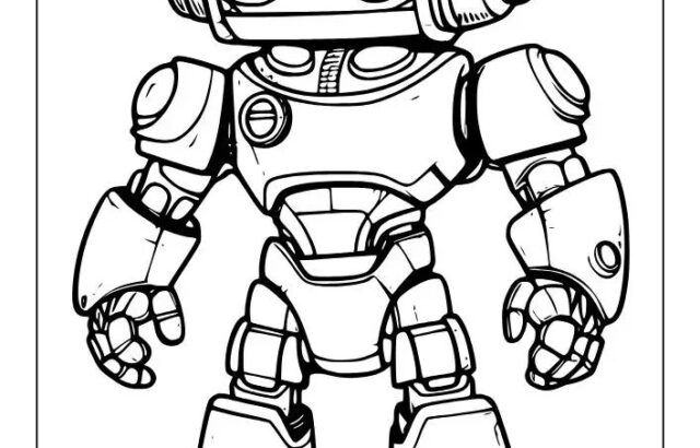 Cartoon robot coloring page with big headphones