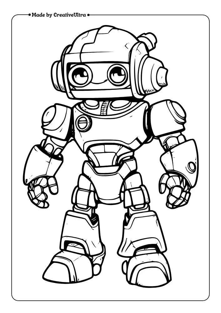 Cartoon robot coloring page with large eyes