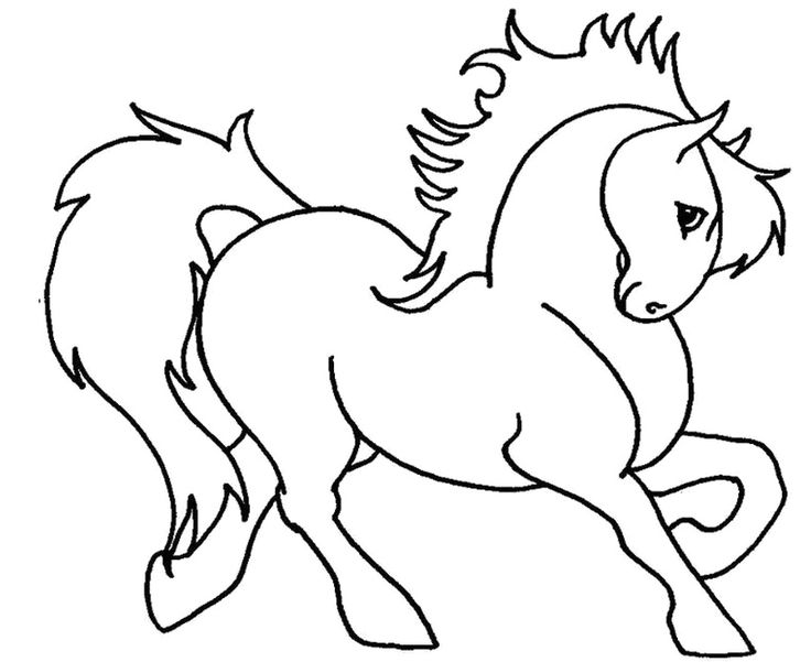 Black outline drawing of a galloping horse and mane