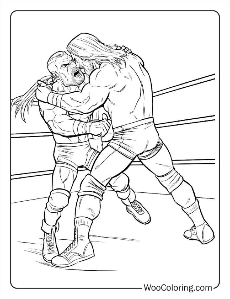 Two wrestlers grappling in a boxing ring illustration