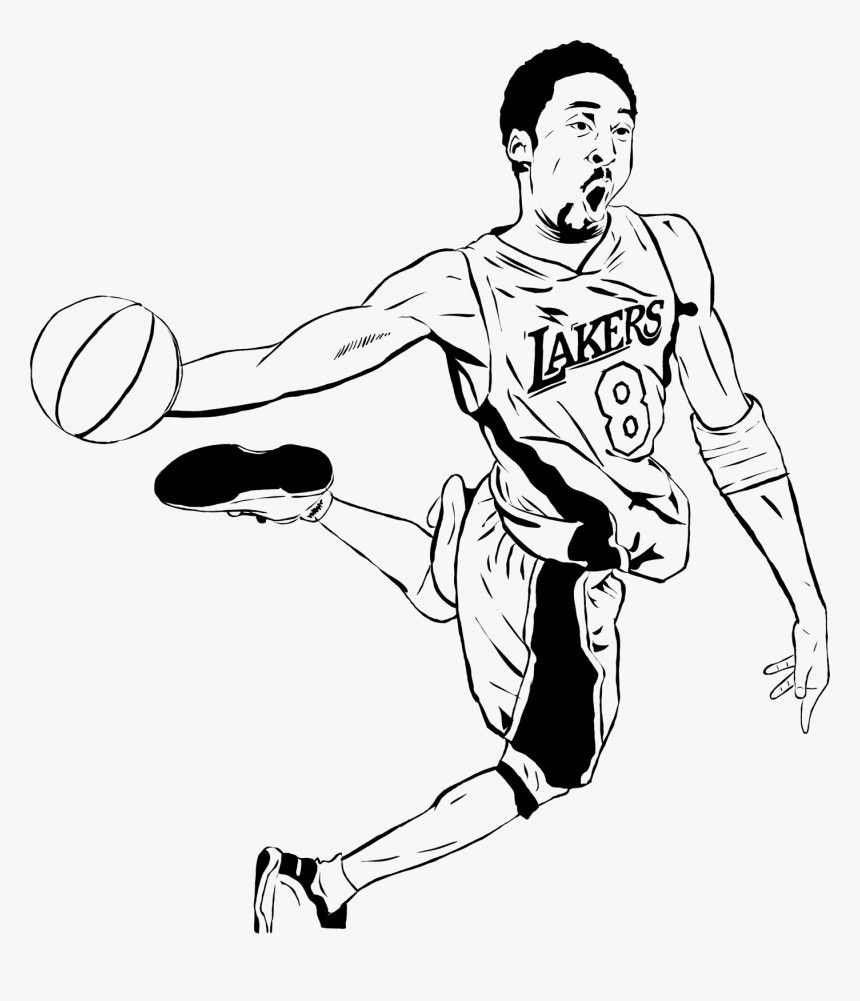 Black-and-white drawing of basketball player dunking with ball