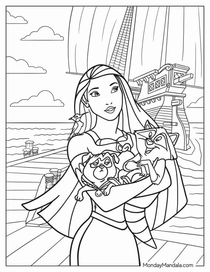 Princess holding two small animals on ship deck