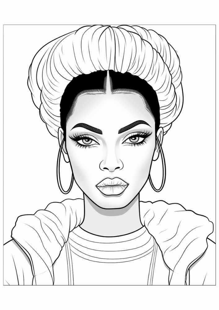 Black-and-white portrait of woman with large bun hairstyle