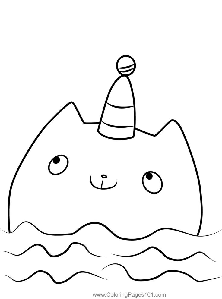 Cartoon narwhal face with horn, floating in water