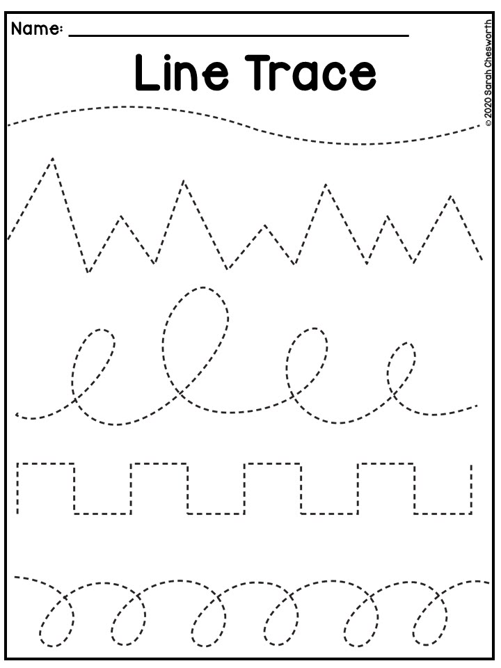 Line trace worksheet with dotted paths and name line