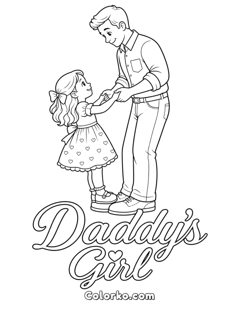 Father and daughter holding hands in coloring page