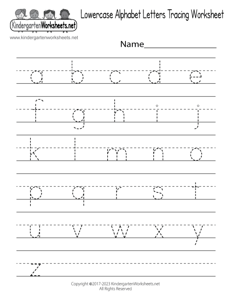 Lowercase alphabet letters tracing worksheet page