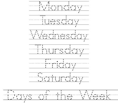 Days of the week handwriting worksheet on lined paper