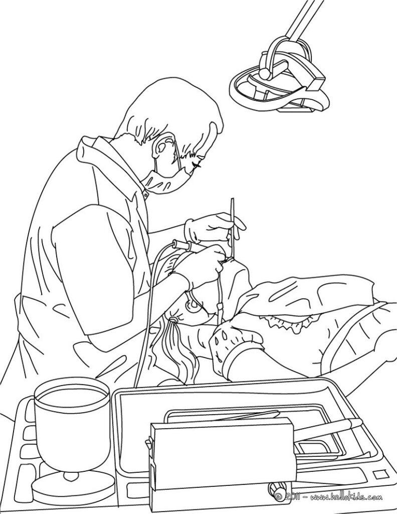 Dentist treating patient in dental chair under lamp