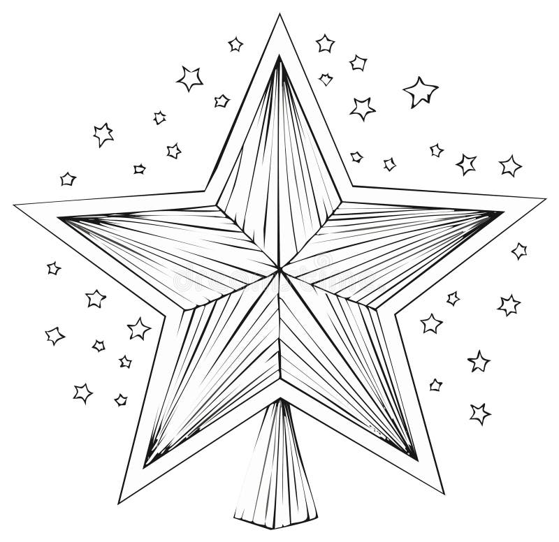 Outlined five-point star with small stars around it