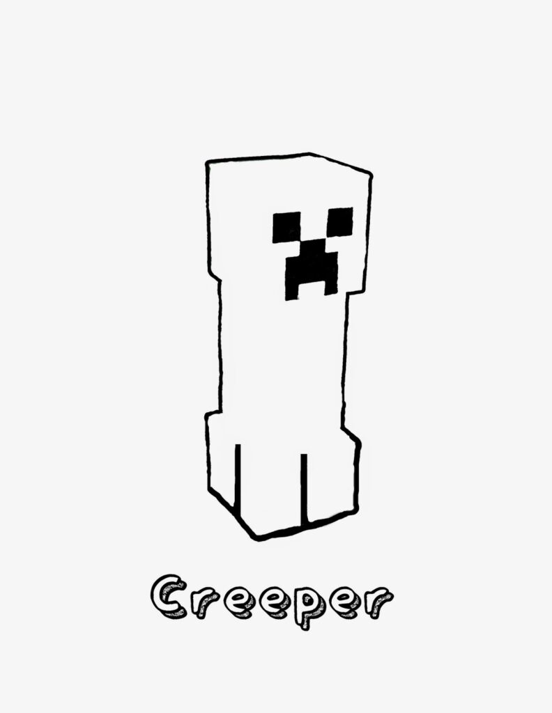 Black-and-white Creeper drawing with the word Creeper below