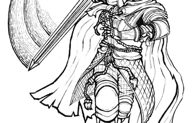 Armored knight wielding a large sword in action pose