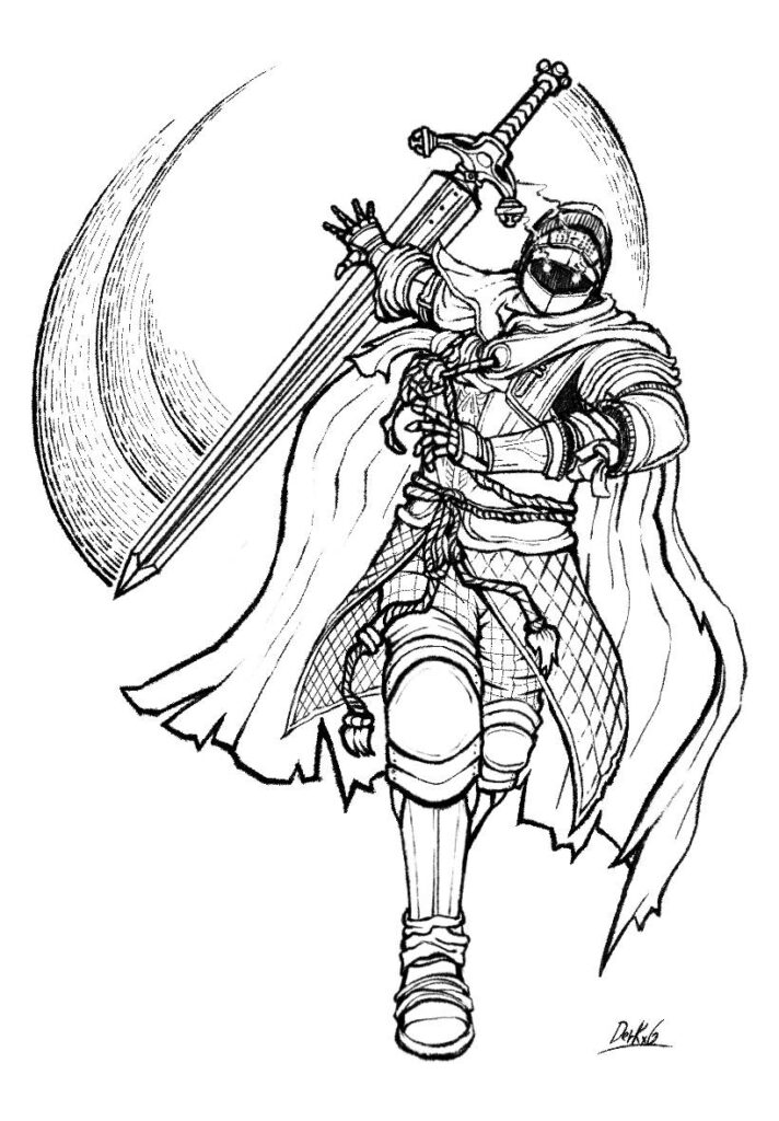 Armored knight wielding a large sword in action pose