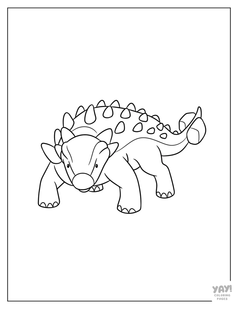 Cartoon ankylosaurus outline on white coloring page
