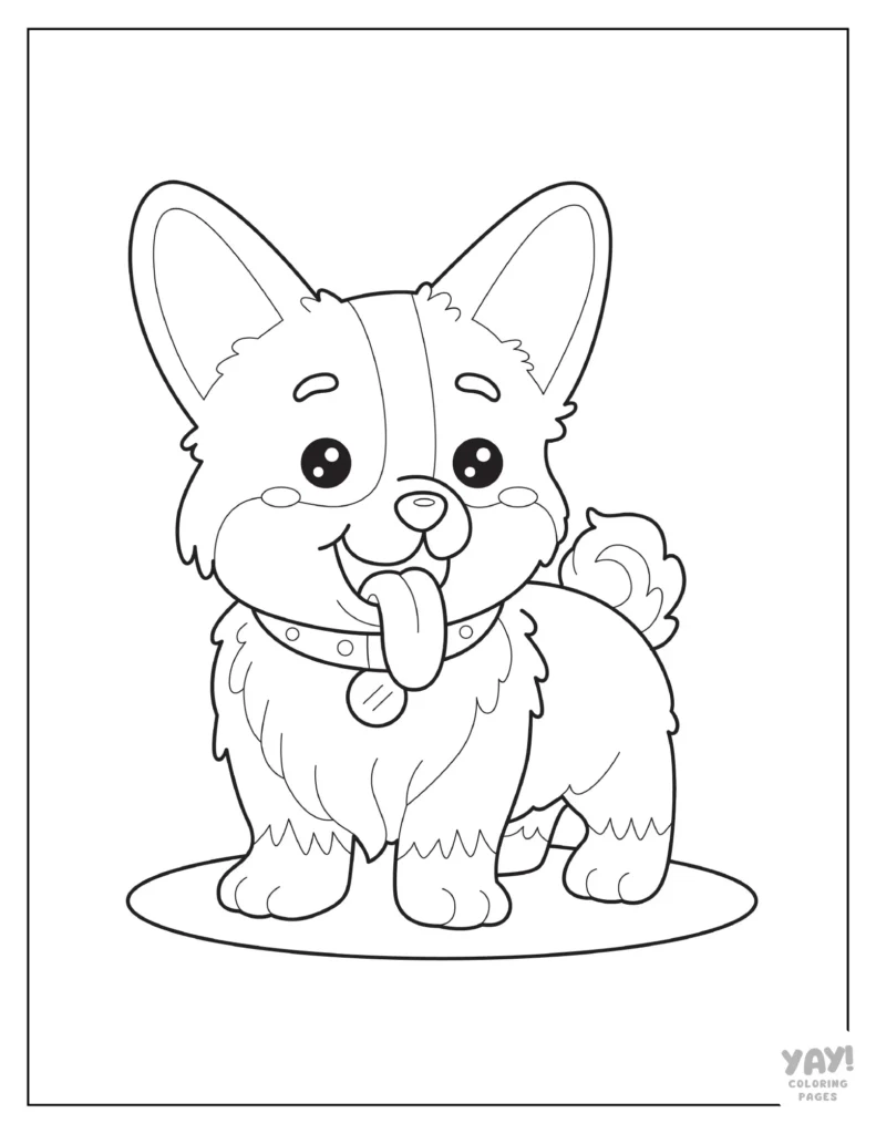 Cartoon corgi standing on an oval mat