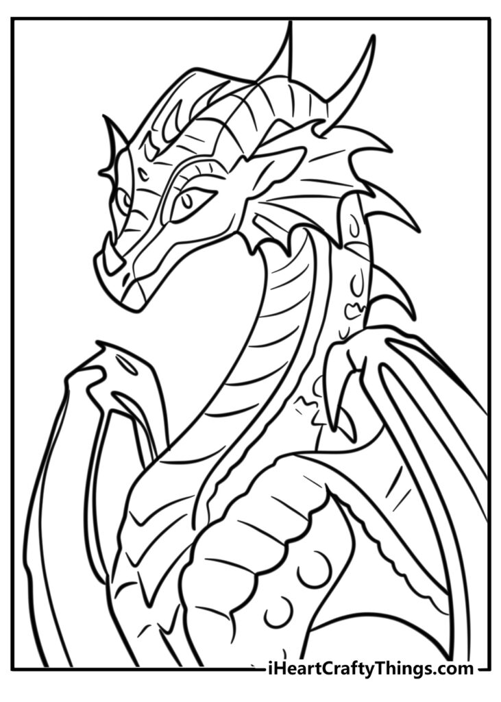 Black-and-white dragon line drawing on white background