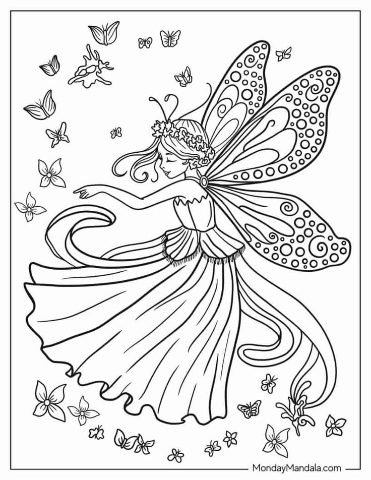 Butterfly fairy with flowing dress and wings