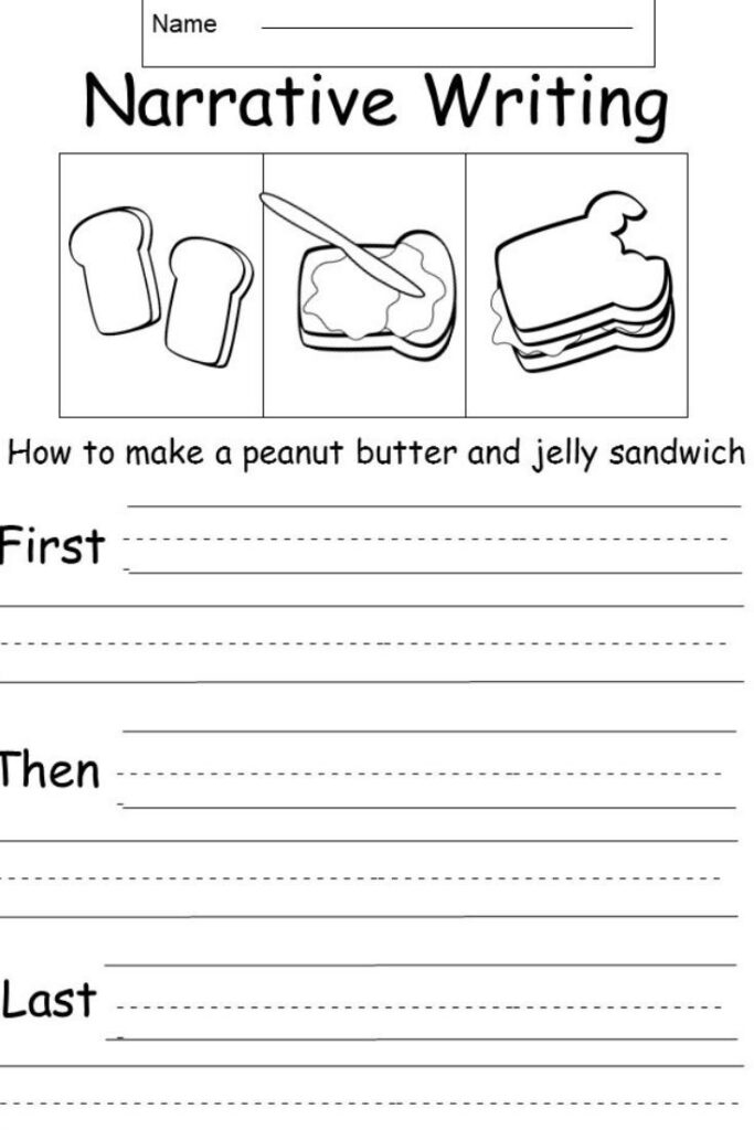 Narrative writing worksheet about making a sandwich